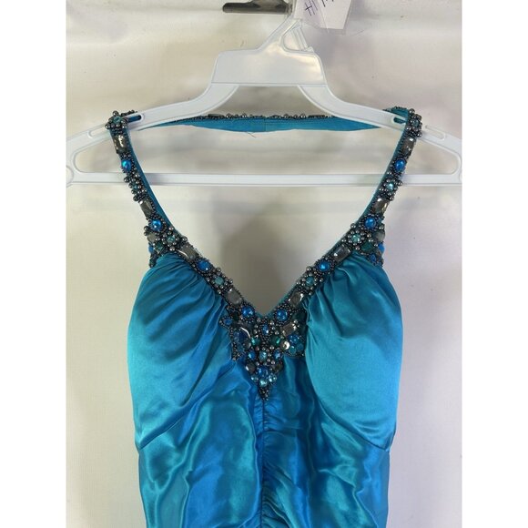 Vintage Y2K Cache Silk Satin Embellished Halter Gown Dress HOCO Prom - Picture 2 of 9